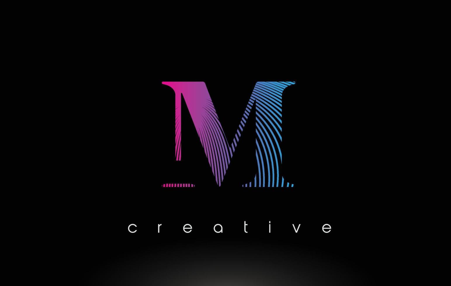 m design de logotipo com várias linhas e cores azuis roxas. vetor