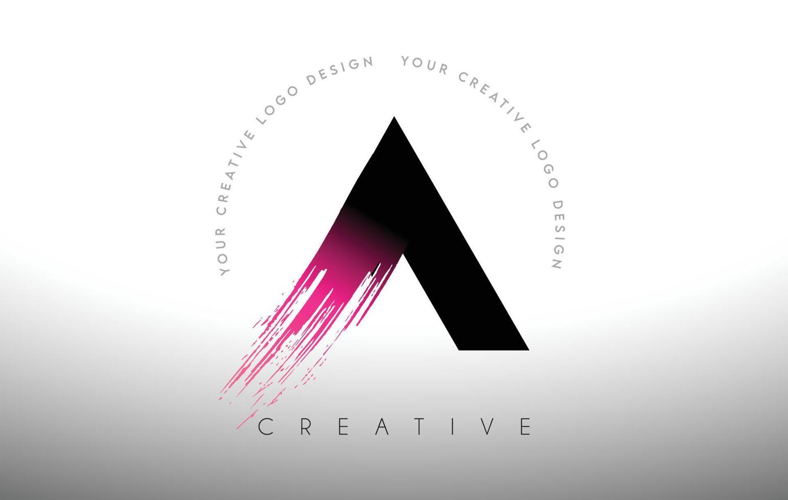 um design de logotipo de letra de pincel de pintura com pincelada artística em cores pretas e roxas vetor