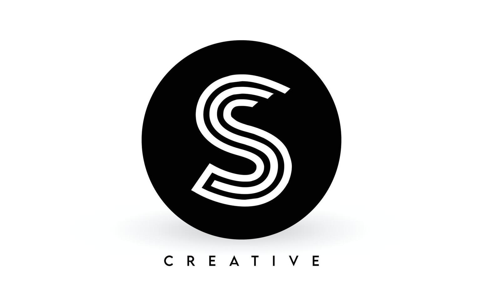 s design de logotipo de carta em um círculo preto. linhas brancas criativas um vetor de ícone de logotipo de carta