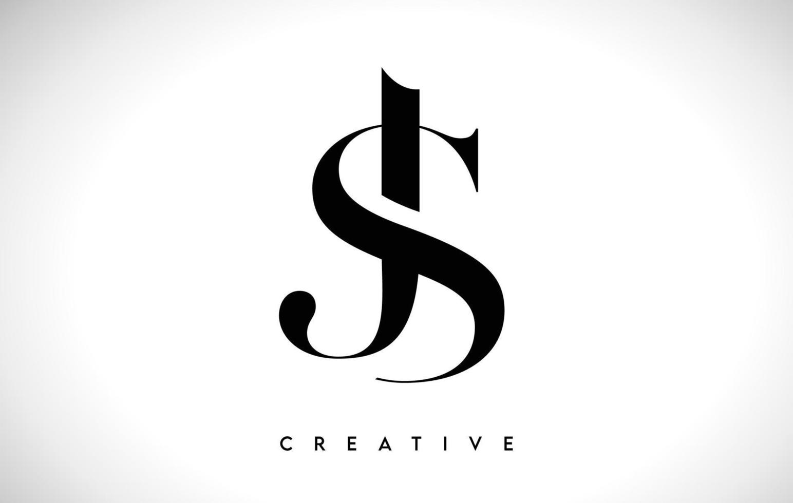 js design de logotipo de carta artística com fonte serif em cores preto e branco ilustração vetorial vetor