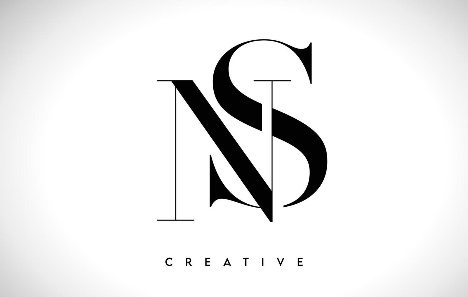 ns design de logotipo de carta artística com fonte serif em cores preto e branco ilustração vetorial vetor