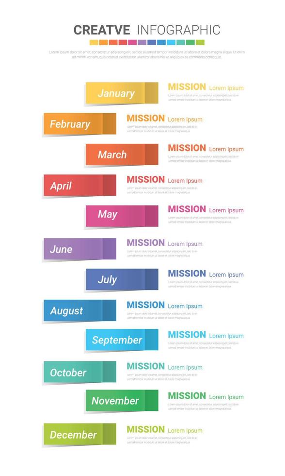 modelo de infográficos de negócios por 12 meses. vetor