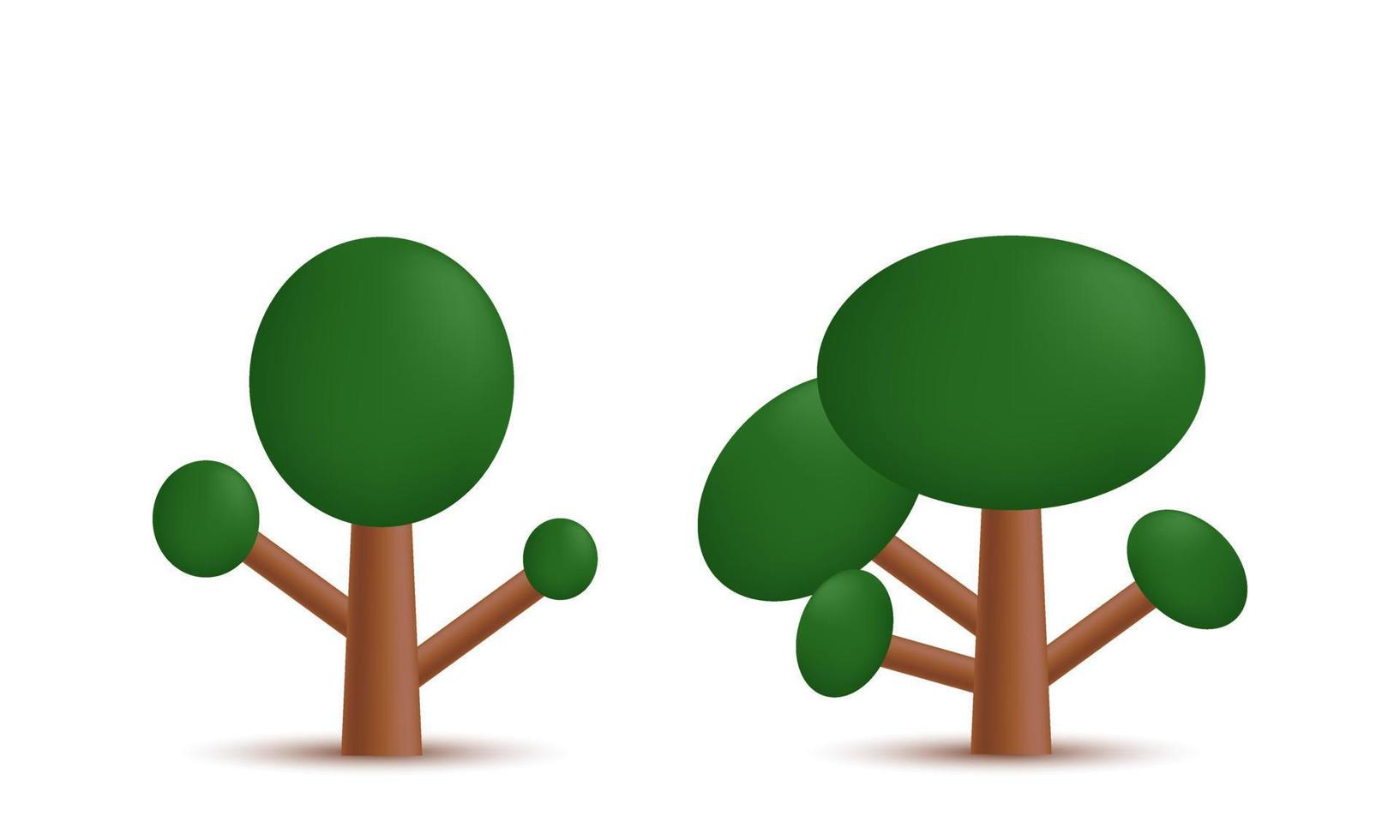 únicas duas árvores abstratas realistas cor marrom verde 3d isoladas no vetor