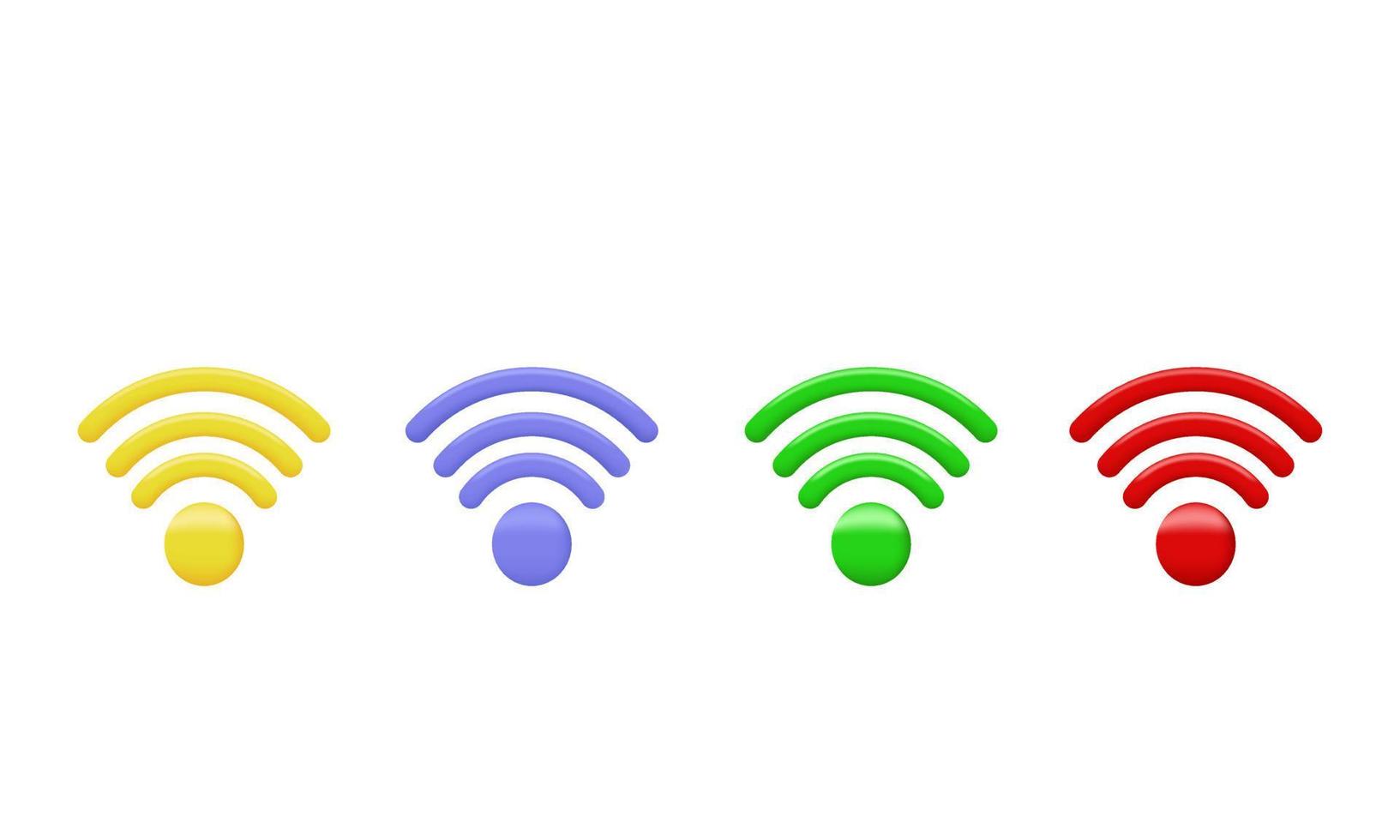 único conjunto realista de renderização 3d símbolo de rede de conexão de sinal wifi isolado em vetor