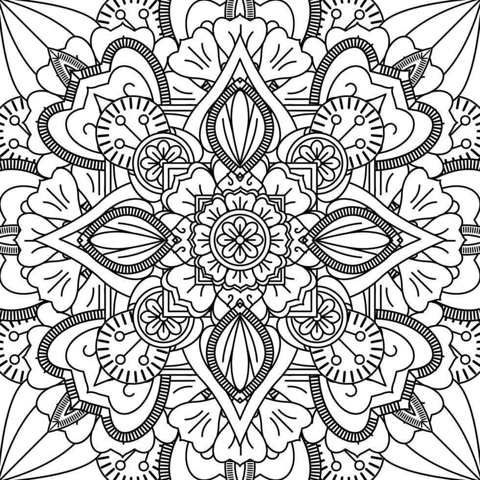delinear o padrão de flor quadrada no estilo mehndi para colorir a página do livro. anti-stress para adultos e crianças. ornamento de doodle em preto e branco. mão desenhar ilustração vetorial. vetor