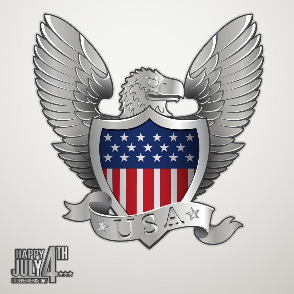 águia americana com escudo e estrelas, fundo de fita vetor
