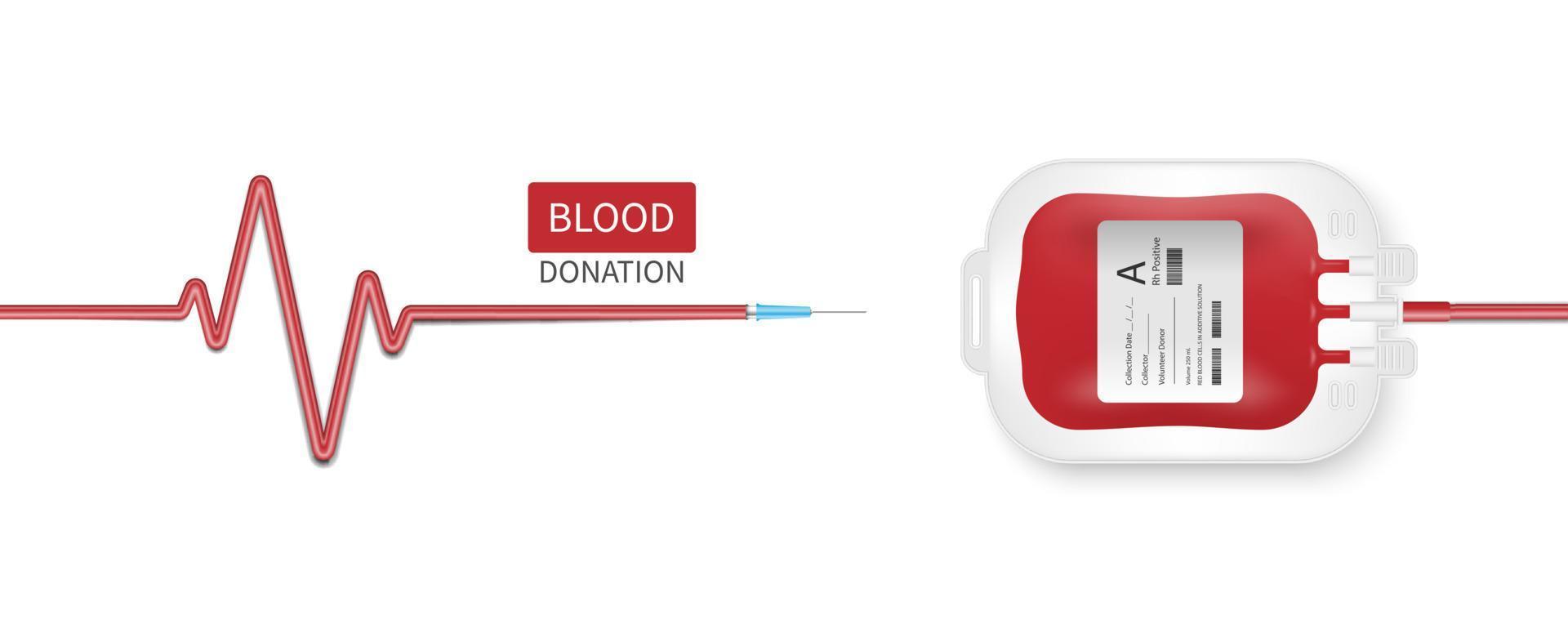conceito de doação de sangue, bolsa de sangue isolada no fundo branco, ilustração vetorial vetor