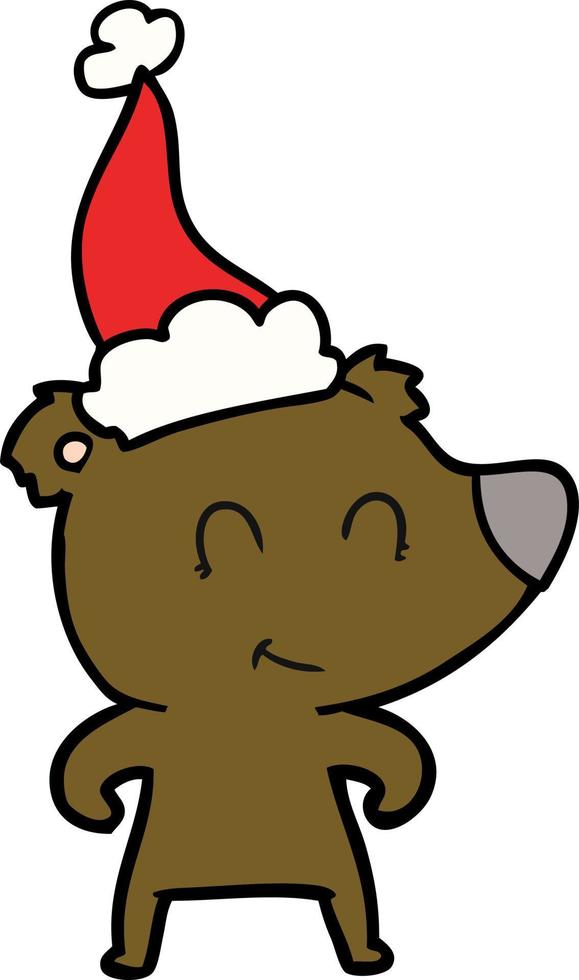 desenho de linha de urso feminino de um chapéu de papai noel vetor