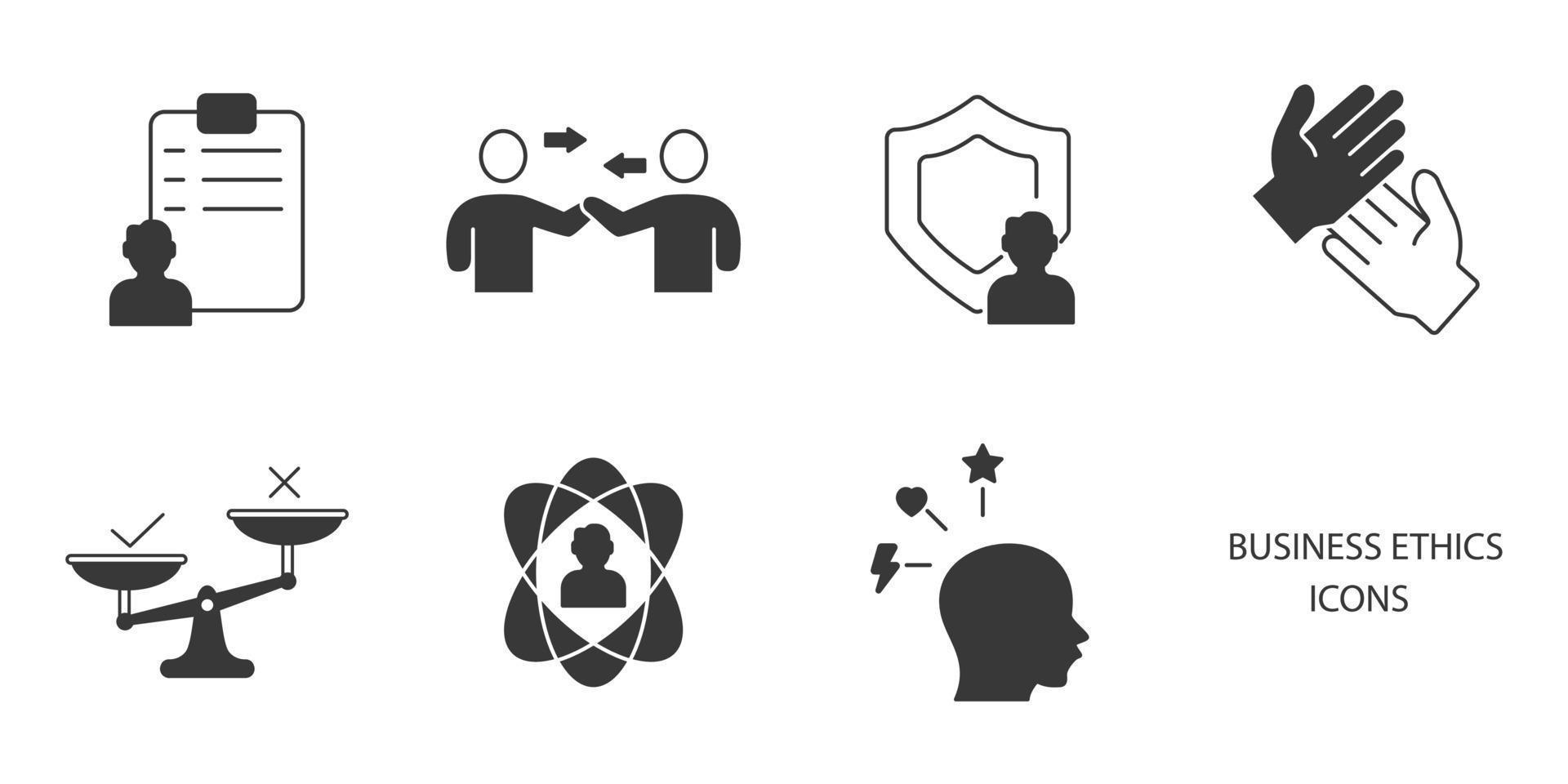 ícones de ética empresarial simbolizam elementos vetoriais para infográfico web vetor