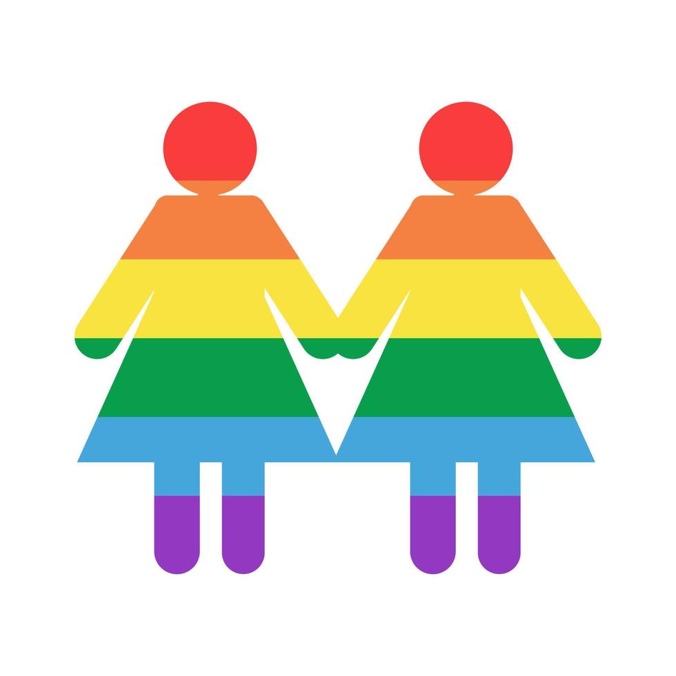 silhueta vetorial duas garotas de mãos dadas bandeira arco-íris vetor