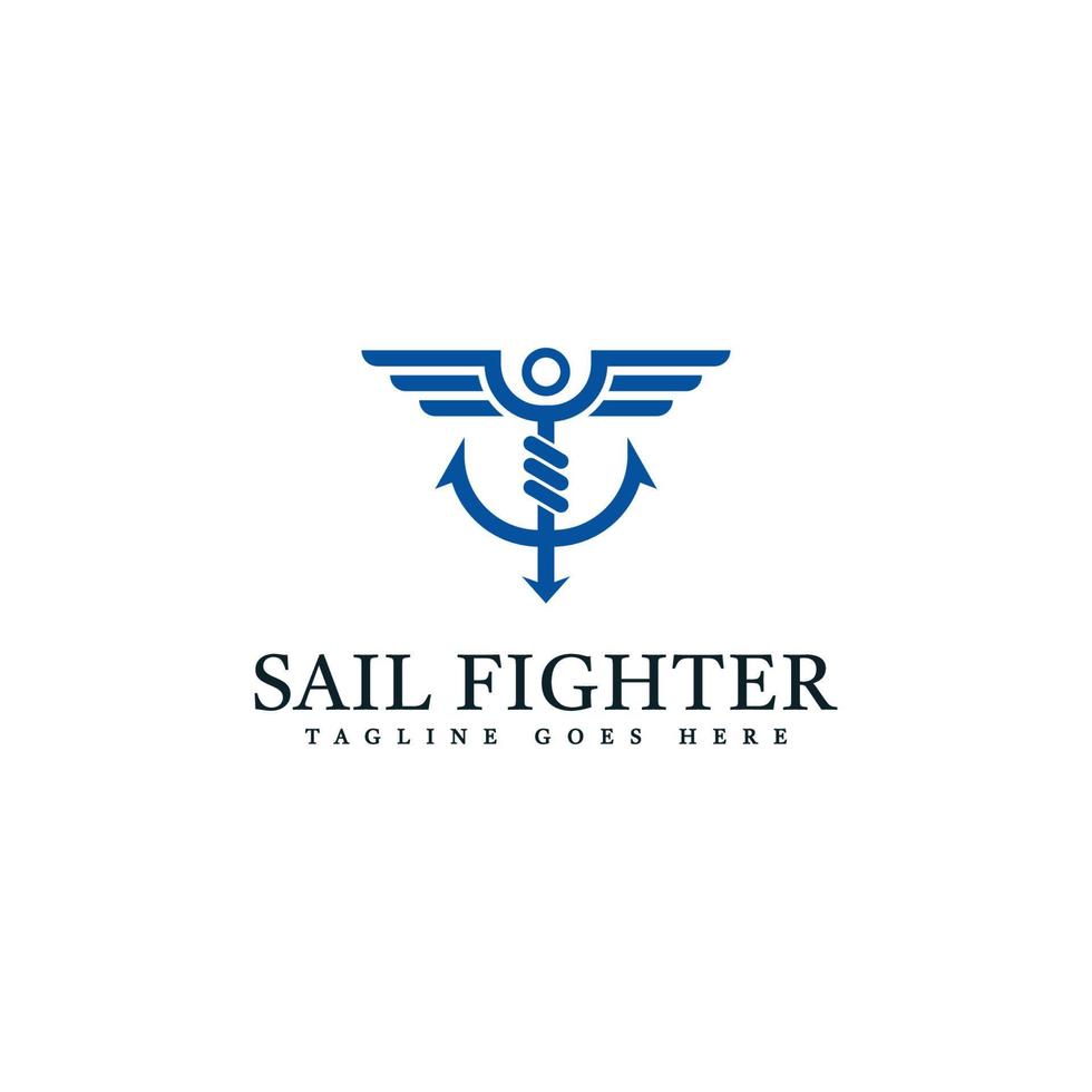 logotipo âncora com asas estendidas. logotipo do oficial do oceano e do ar. modelo de logotipo de lutador de vela. vetor