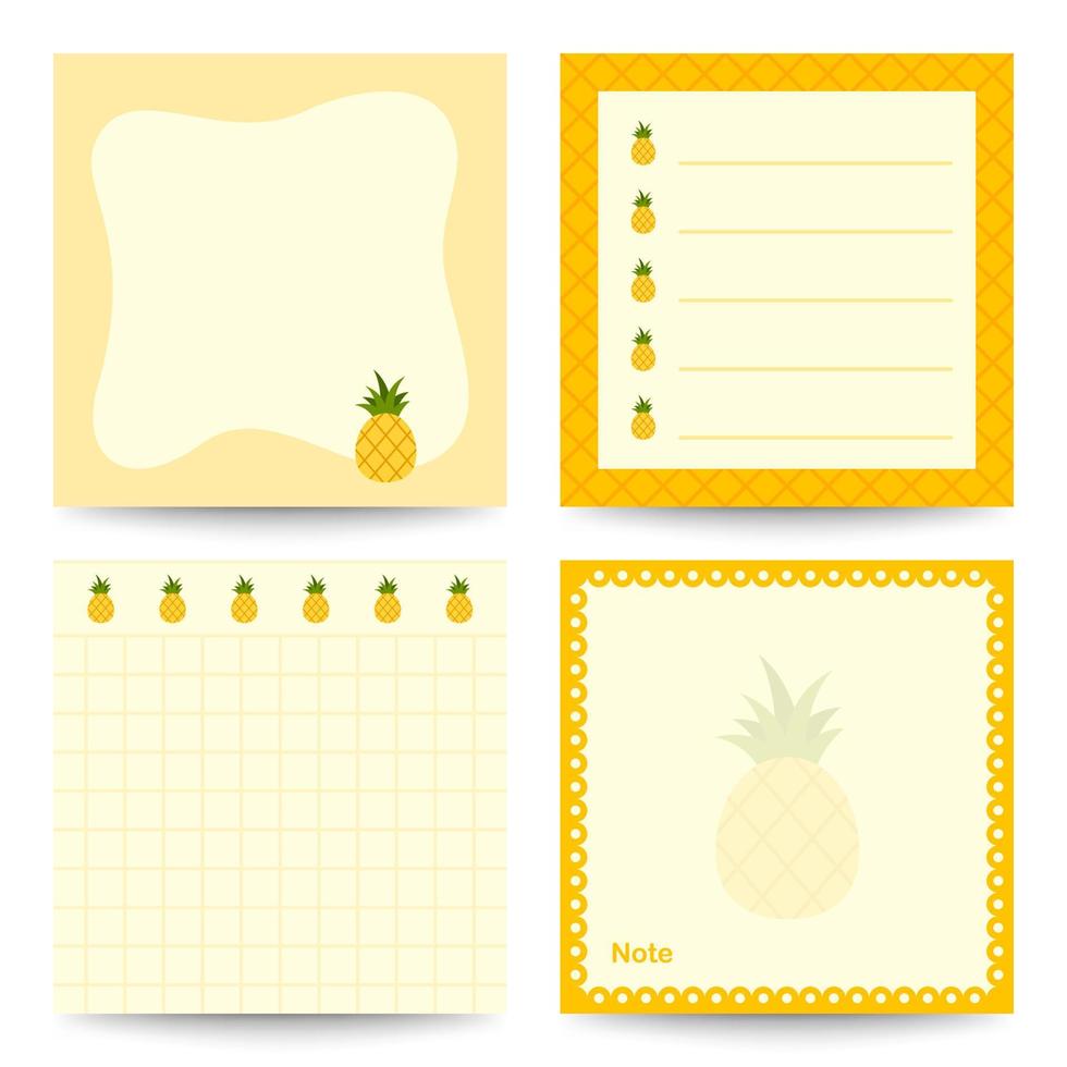 conjunto de blocos de notas quadrados com abacaxi vetor