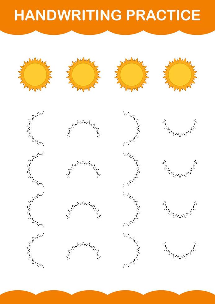 prática de caligrafia com sol. planilha para crianças vetor