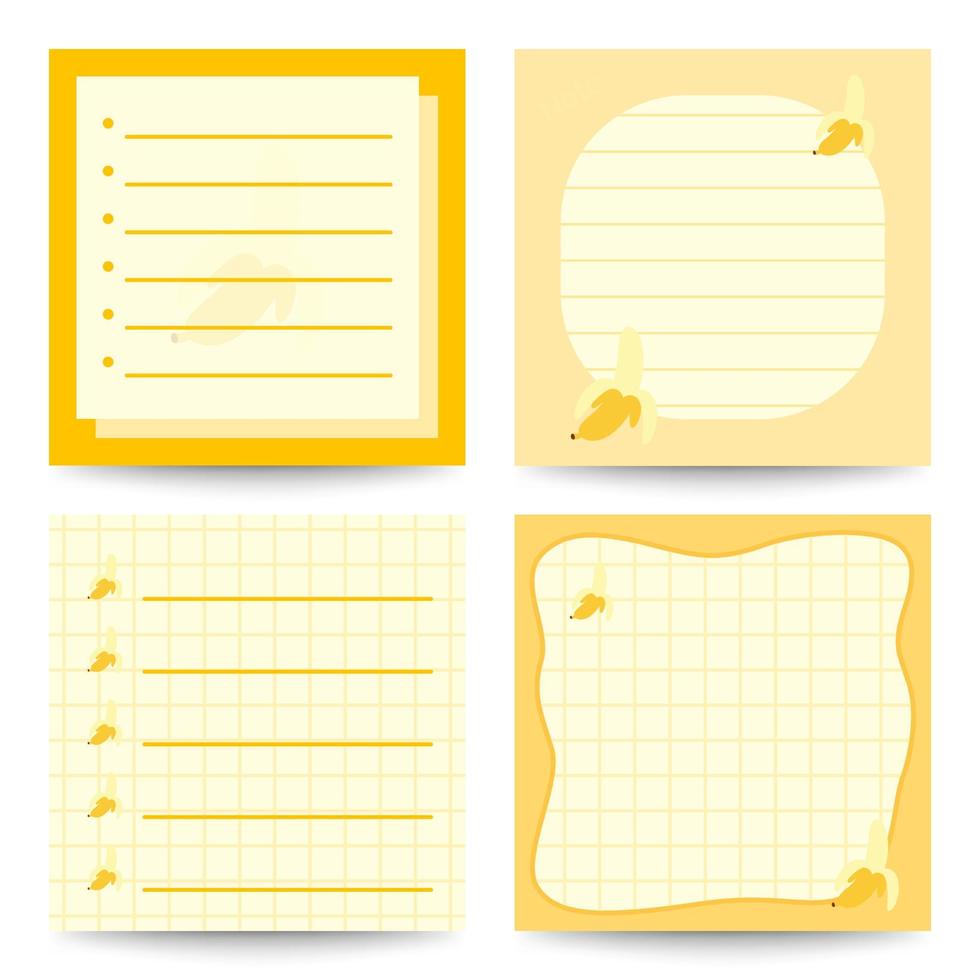 conjunto de blocos de notas quadrados com banana vetor