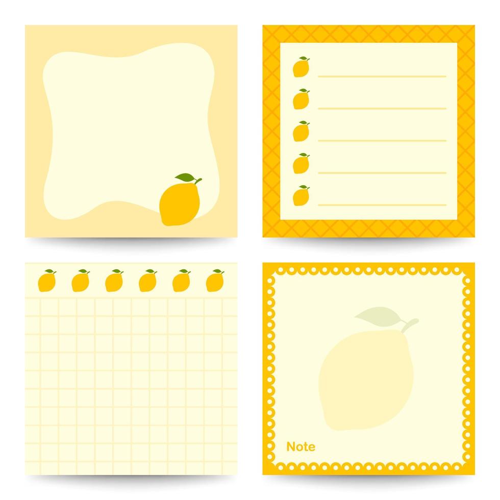 conjunto de blocos de notas quadrados com limão vetor