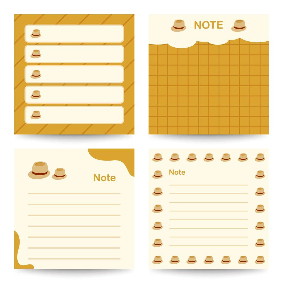 conjunto de blocos de notas quadrados com chapéu fedora vetor