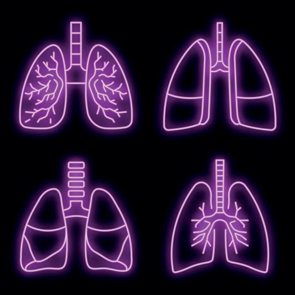 conjunto de ícones de pulmão vetor neon