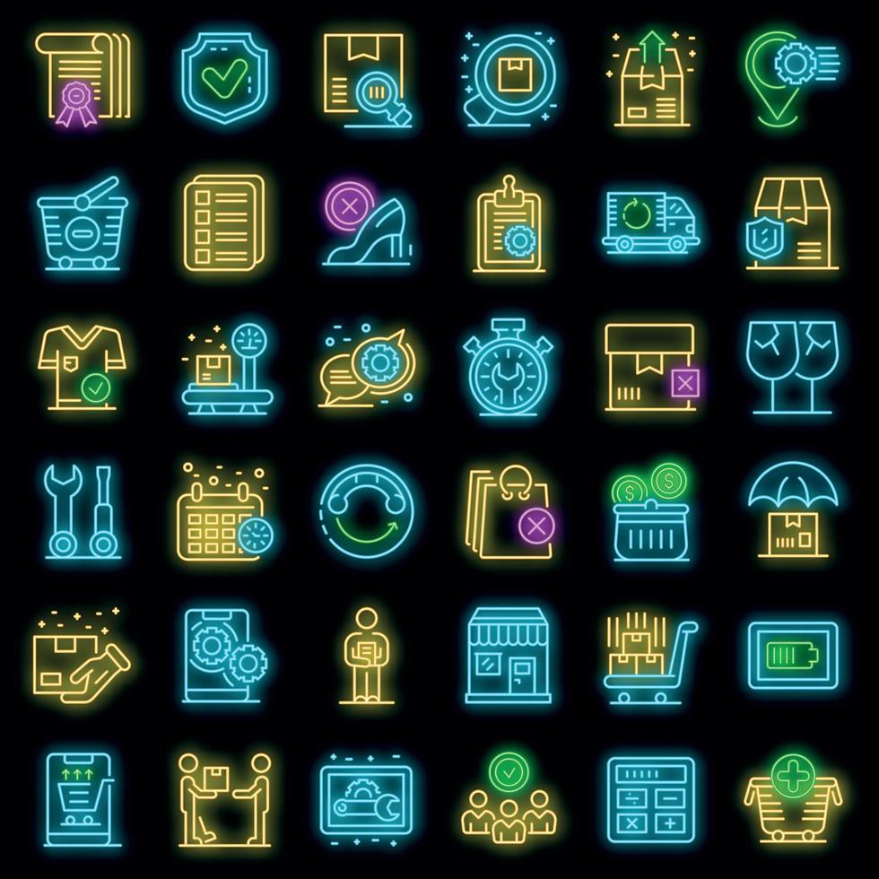 conjunto de ícones de serviço pós-venda neon vector