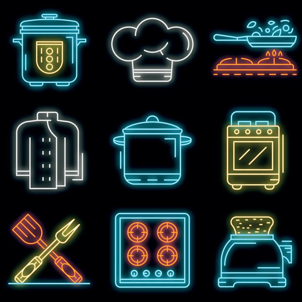 conjunto de ícones de fogão vector neon