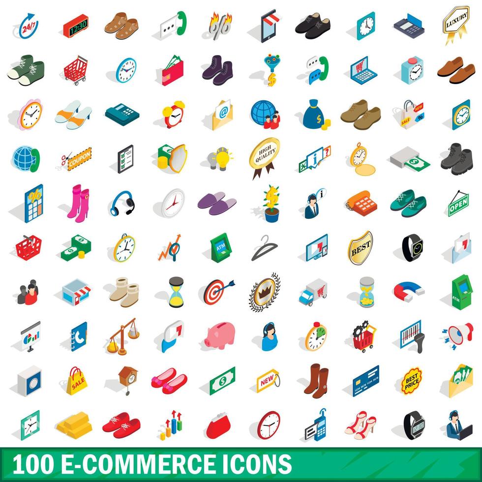 conjunto de 100 ícones de comércio eletrônico, estilo 3d isométrico vetor