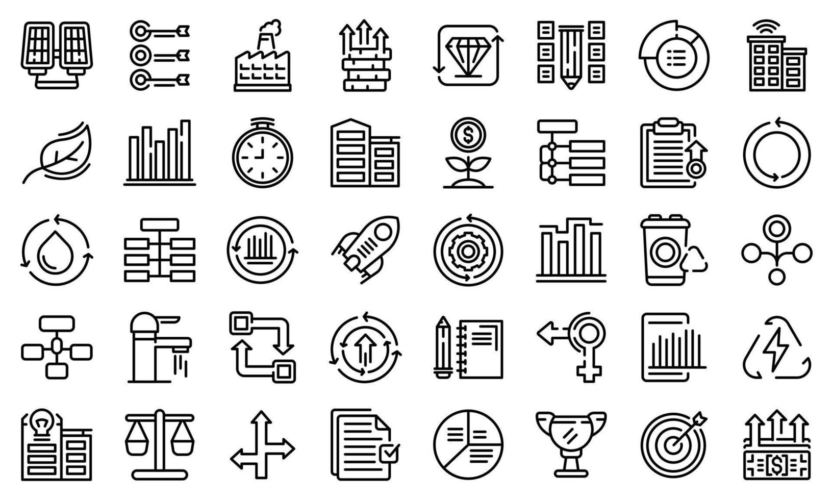 conjunto de ícones de desenvolvimento sustentável, estilo de estrutura de tópicos vetor
