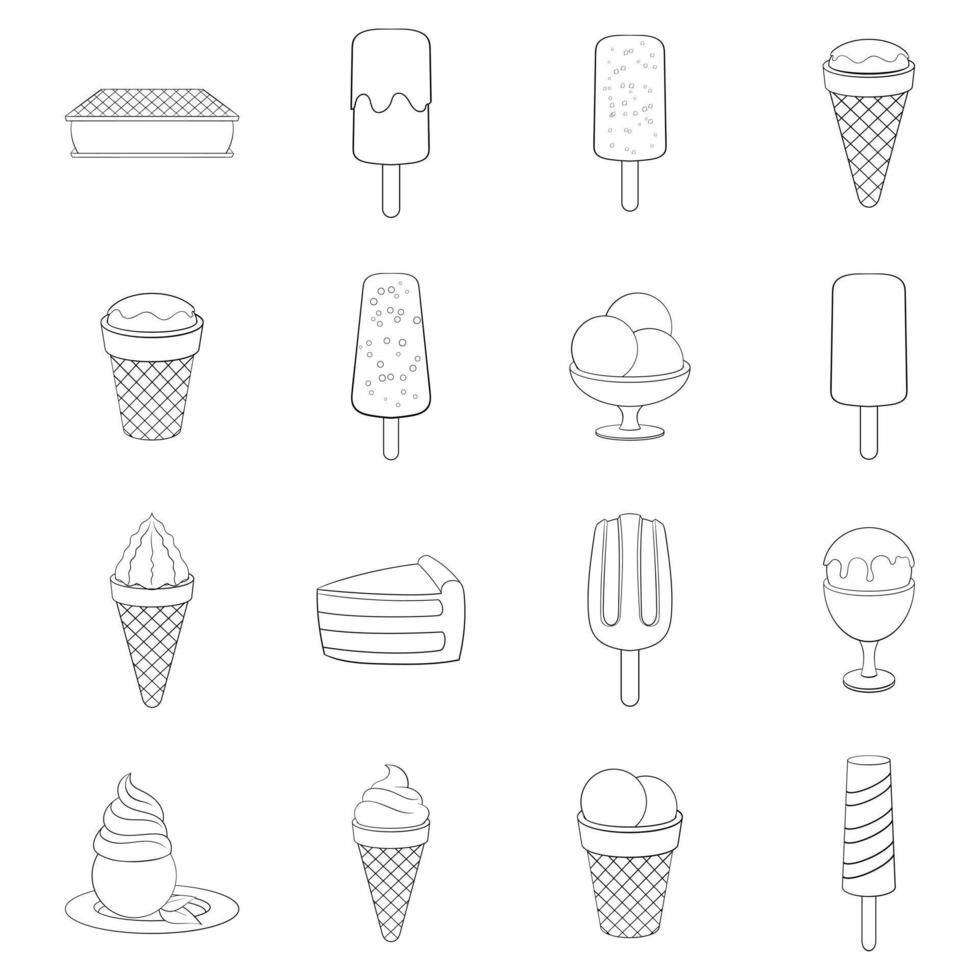 contorno do conjunto de ícones de sorvete vetor
