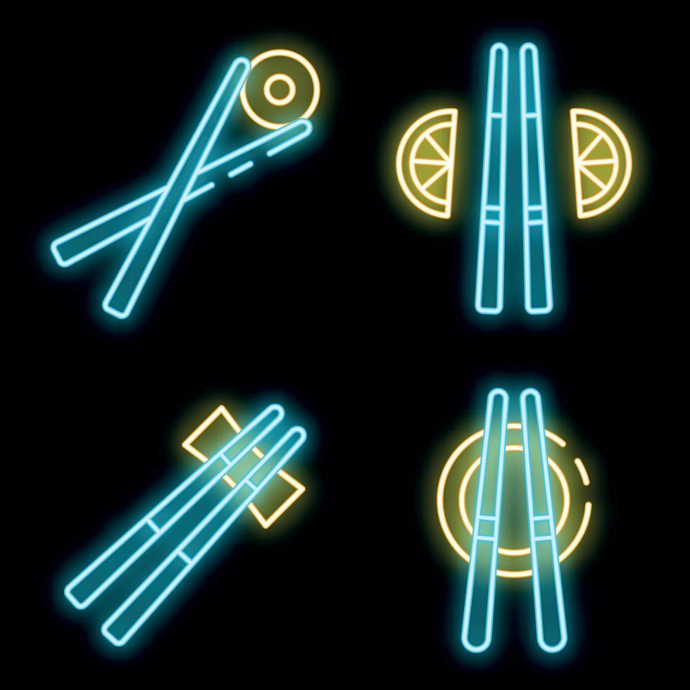 conjunto de ícones de pauzinhos vetor neon