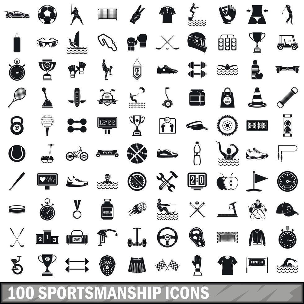 conjunto de 100 ícones de esportividade, estilo simples vetor