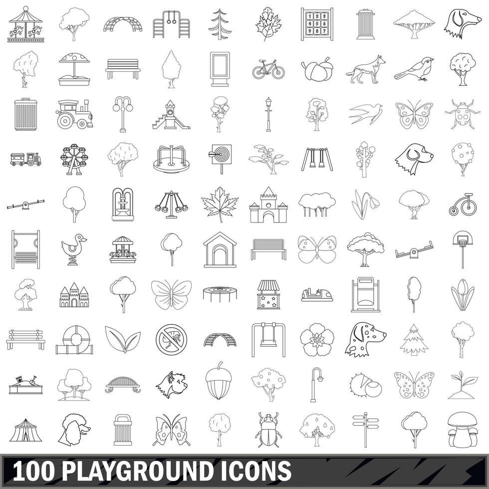 Conjunto de 100 ícones de playground, estilo de contorno vetor