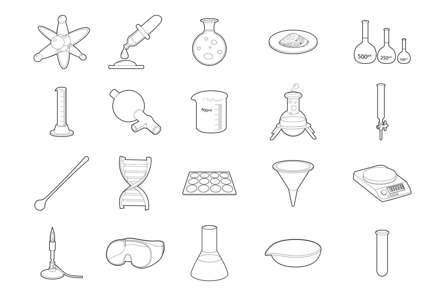 conjunto de ícones de ferramentas de química, estilo de estrutura de tópicos vetor