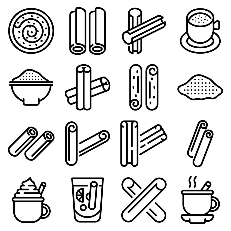 conjunto de ícones de canela, estilo de contorno vetor