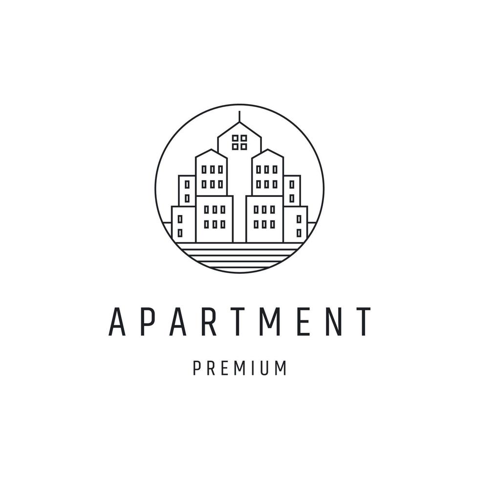 design de logotipo de apartamento com arte de linha em fundo branco vetor