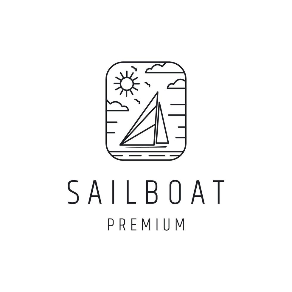 design de logotipo de veleiro com arte de linha em backround branco vetor