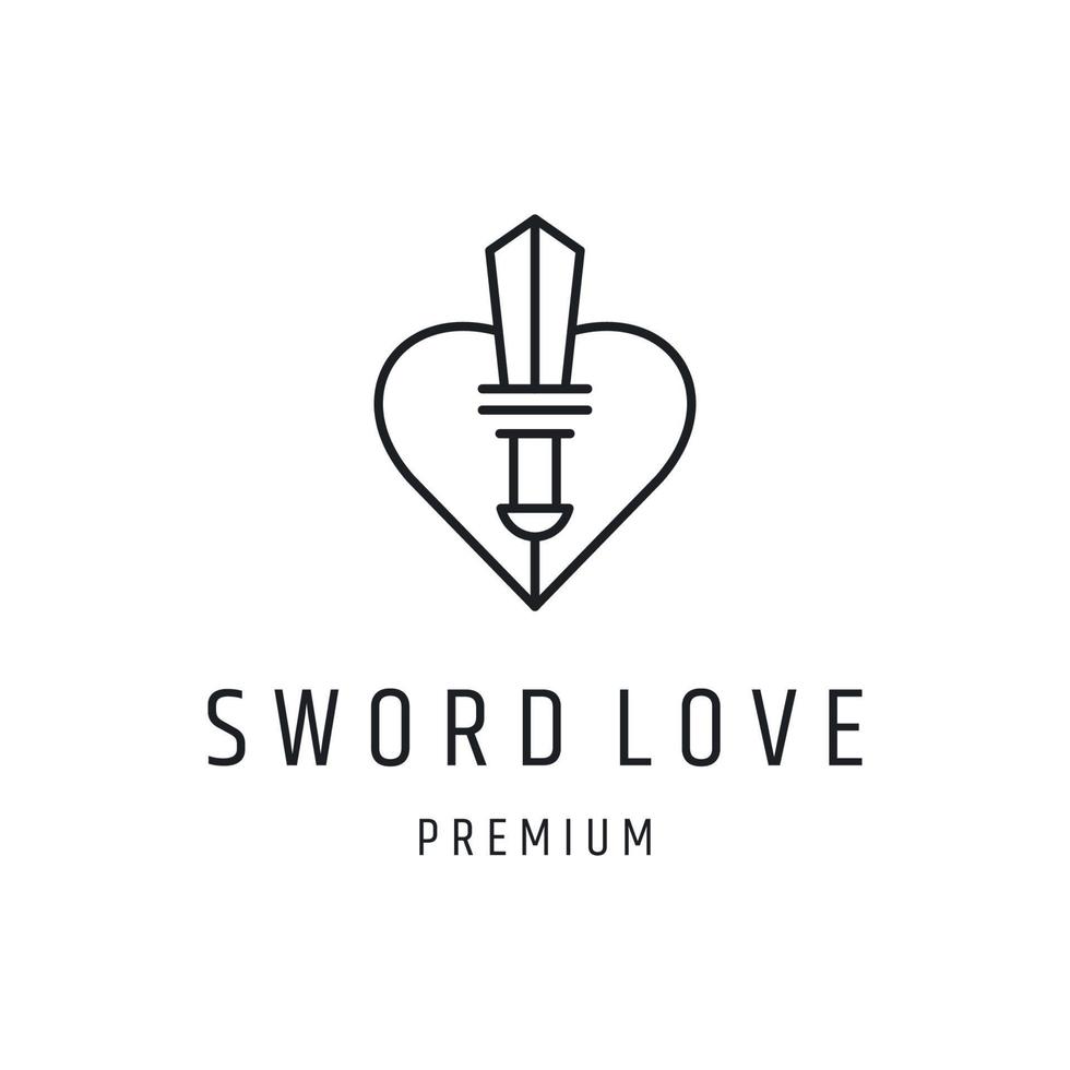 ícone de estilo linear do logotipo do amor da espada no fundo branco vetor