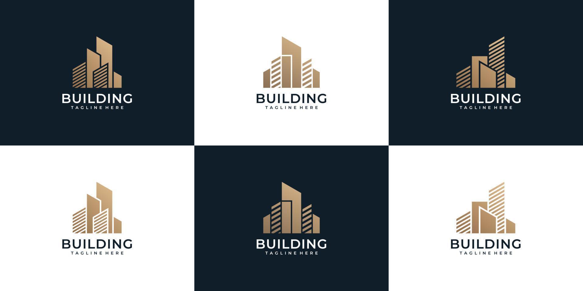 conjunto de propriedade de logotipo de imóveis corporativos de construção civil moderna vetor