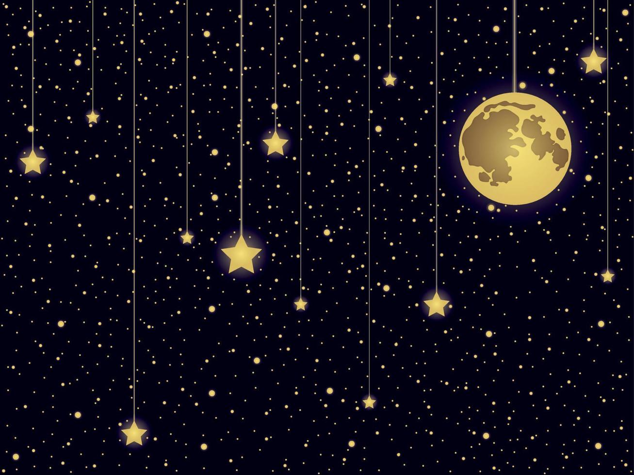 estrela dourada abstrata e ilustração vetorial de fundo do céu de lua cheia vetor