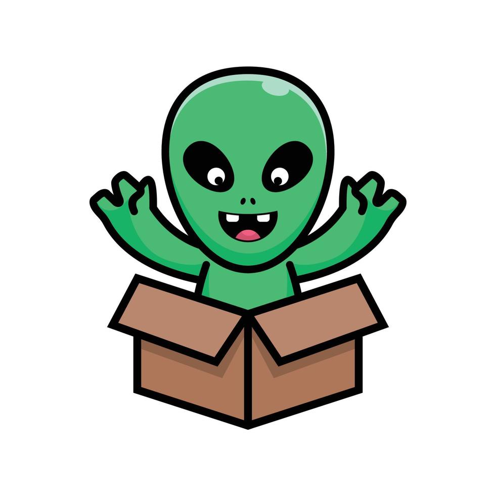 alienígena fofo no vetor de logotipo da caixa