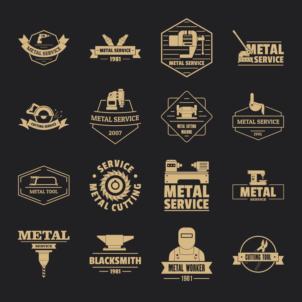 conjunto de ícones de logotipo de trabalho em metal, estilo simples vetor