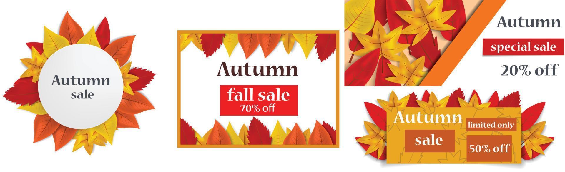 conjunto de banner de outono de venda de outono, estilo realista vetor