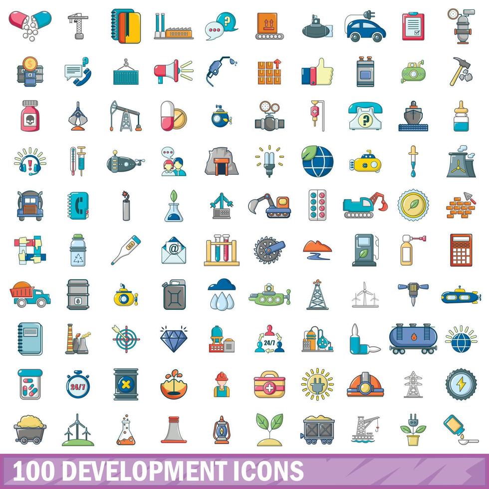 conjunto de 100 ícones de desenvolvimento, estilo cartoon vetor