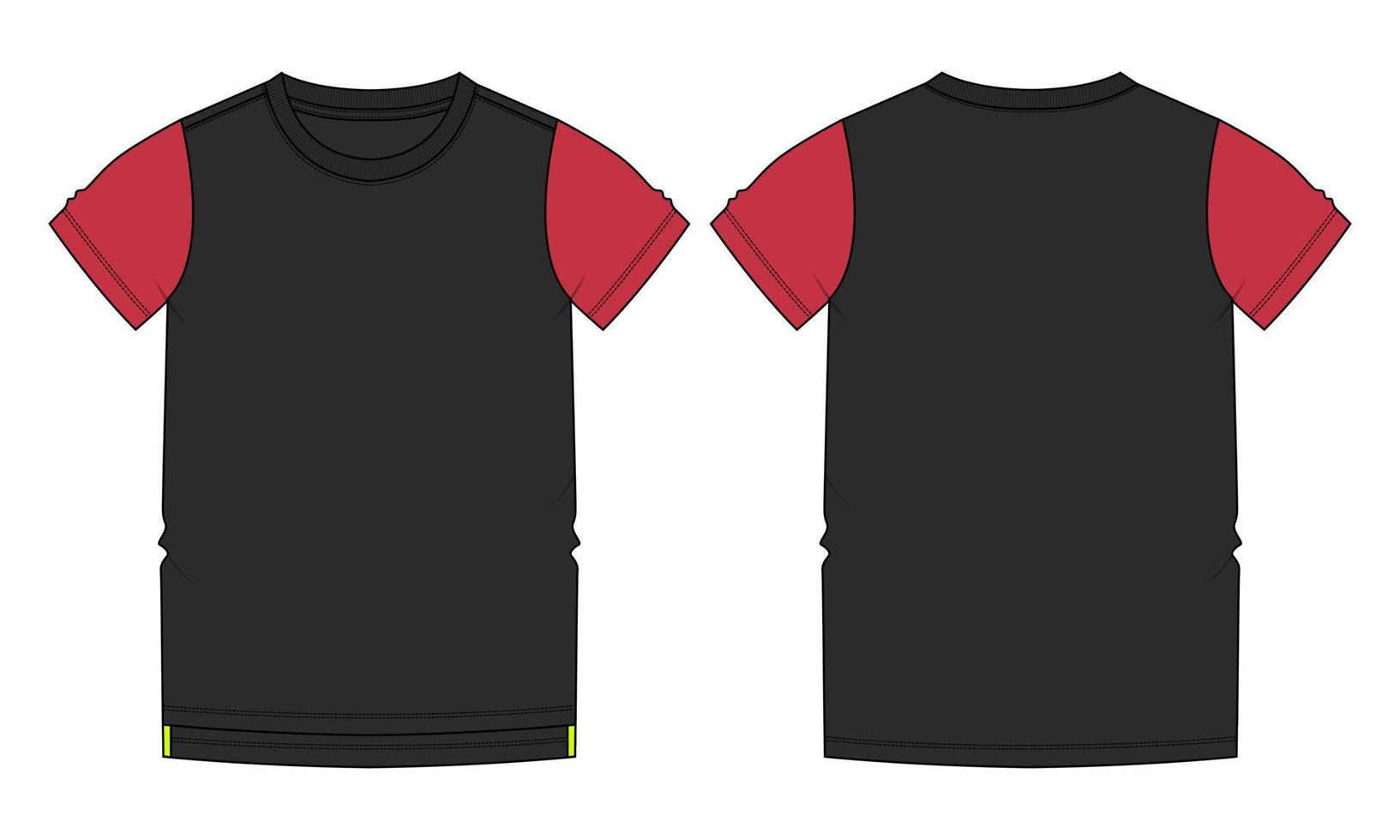 camisa de manga curta ilustração vetorial modelo de cor preta vistas frontal e traseira vetor