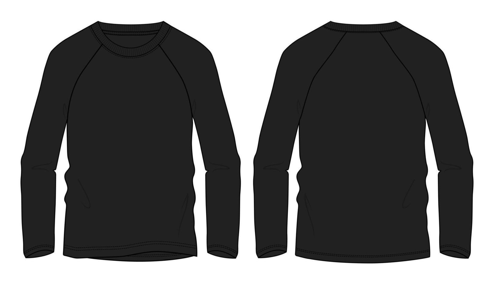 camiseta de manga longa raglan técnica de moda desenho plano ilustração vetorial modelo de cor preta vetor