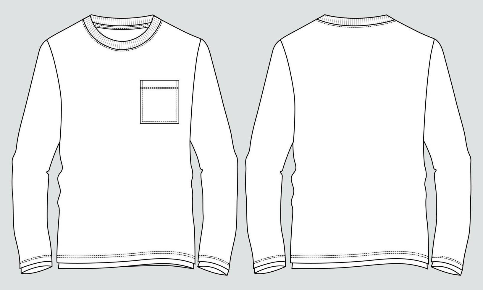 modelo de ilustração vetorial de esboço plano de moda técnica de camiseta de manga longa vetor