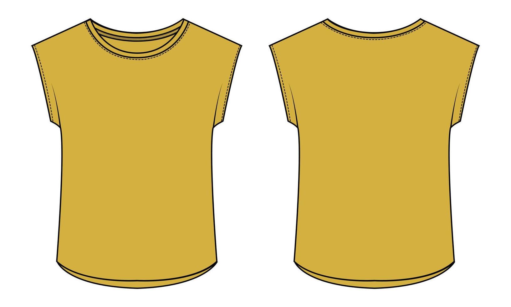 camiseta tops ilustração vetorial modelo de cor amarela para senhoras vetor