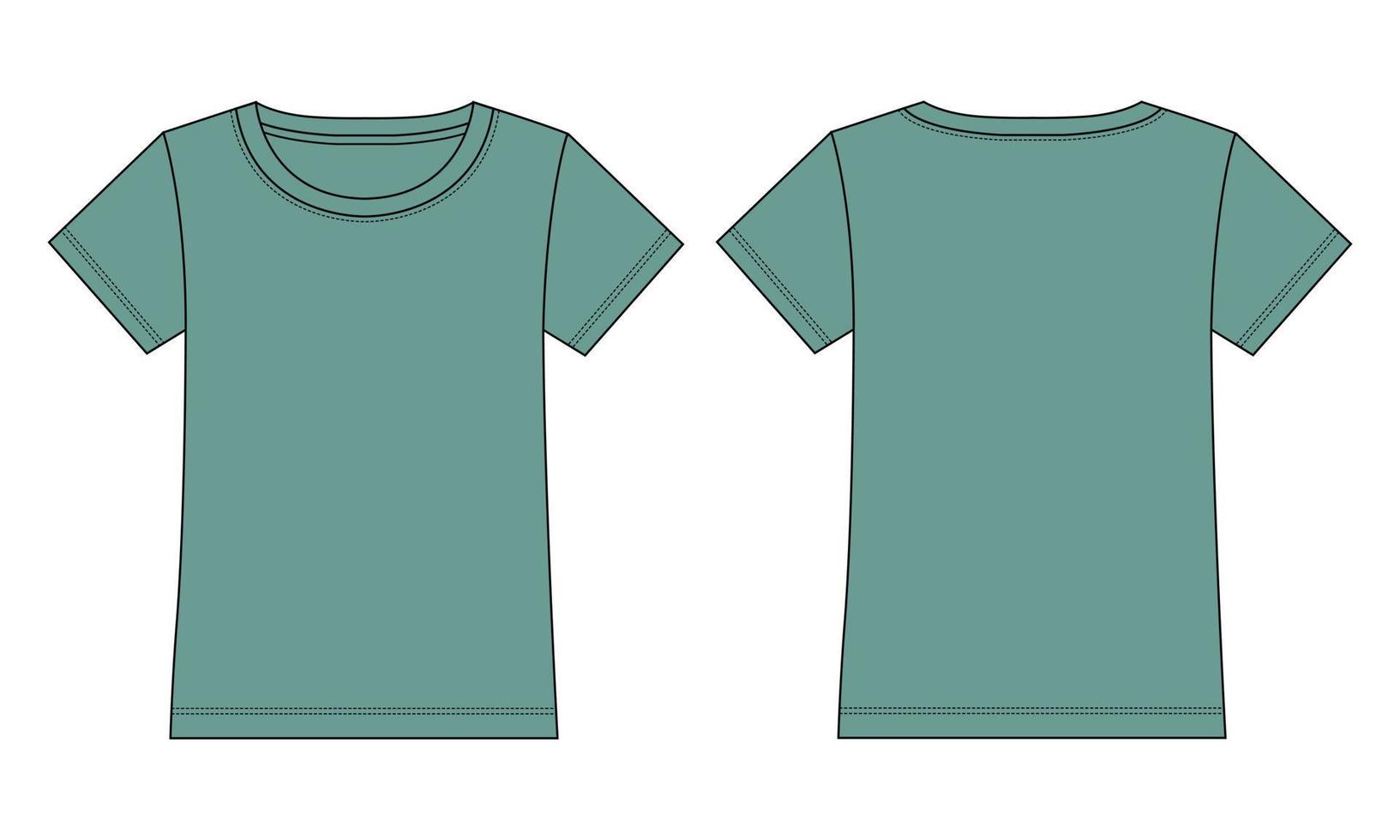 camiseta de manga curta técnica de moda desenho plano ilustração vetorial modelo de cor verde para senhoras e bebés vetor