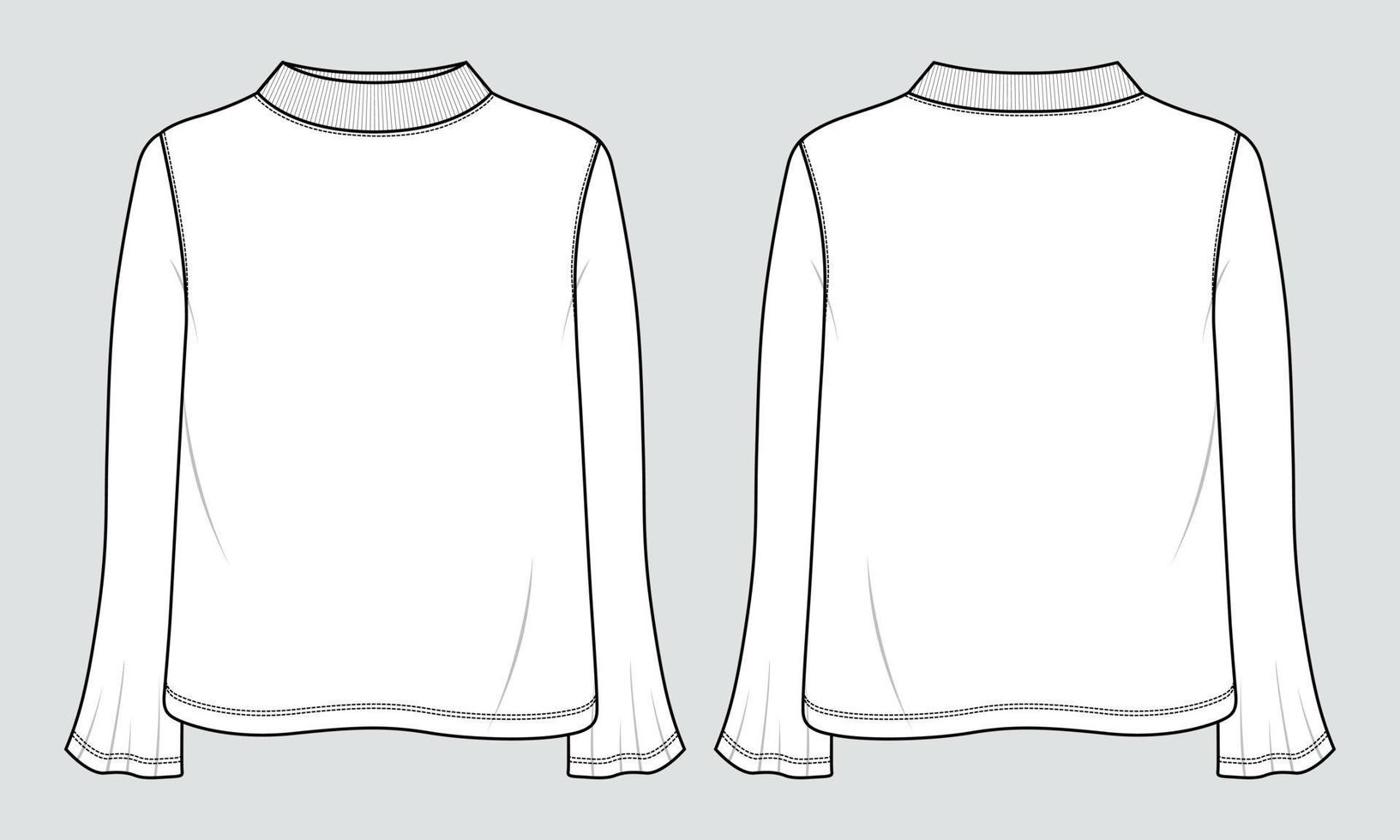 tops de manga comprida vestido design técnico moda esboço plano modelo de ilustração vetorial para senhoras e mulheres do bebê vetor