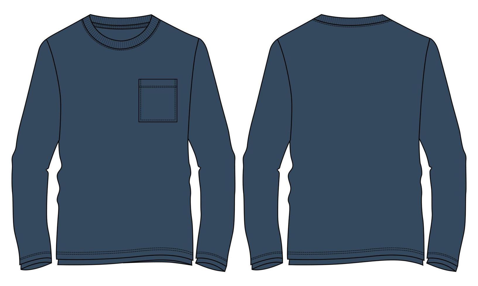 camiseta de manga longa técnica de moda desenho plano ilustração vetorial modelo de cor azul marinho vetor