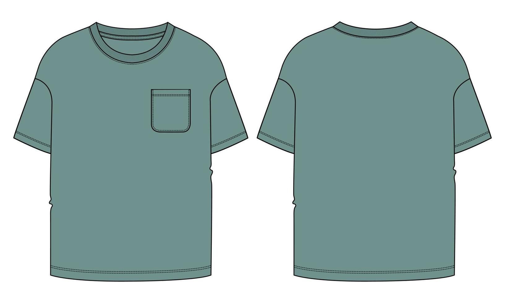 camiseta de manga curta ilustração vetorial modelo de cor verde vistas frontal e traseira vetor