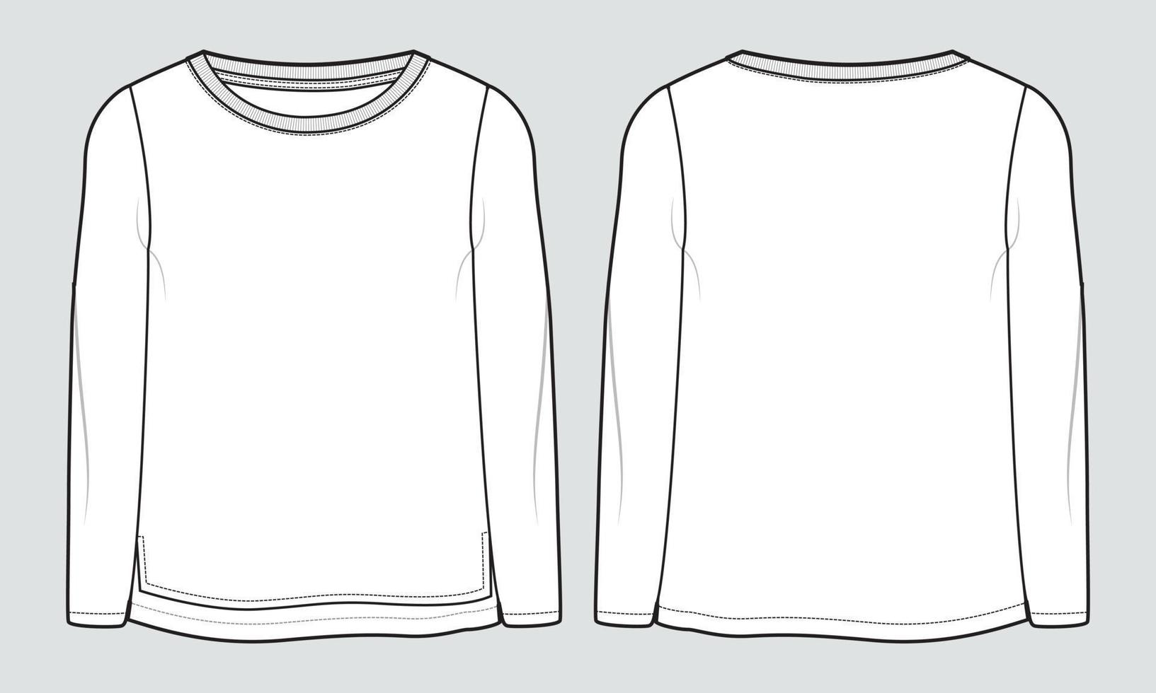camiseta de manga longa tops modelo de ilustração vetorial de desenho plano de moda técnica para senhoras e meninas vetor