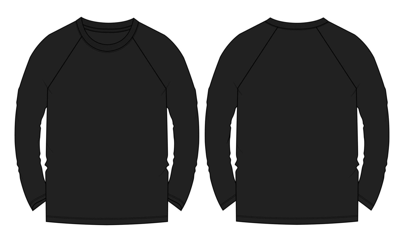 camiseta de manga longa raglan técnica de moda desenho plano ilustração vetorial modelo de cor preta vetor